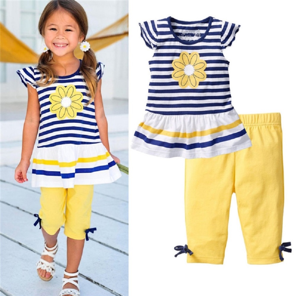 Two piece Girls Sunflower Shirt & Capri Pants Set
